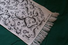 Hand Drawn Custom Mens Black Gray Monogram Initial Name Hobby White Scarf 2 small