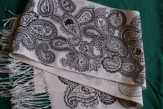 Hand Drawn Custom Womens Black Gray Monogram Initial Name Hobby White Scarf 5 small