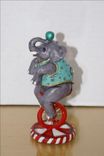 Hand Sculpted Polymer Figurine Of Circus Elephant In Teal On Unicycle 4 small