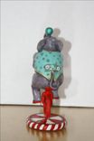 Hand Sculpted Polymer Figurine Of Circus Elephant In Teal On Unicycle 5 small