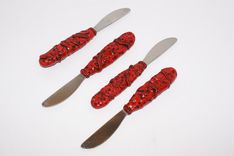 Knife Set, Hand Sculpted Red Polymer, Reclaimed Stainess Vintage Utinsil 1 small