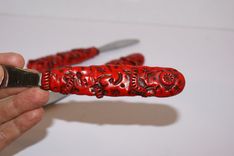 Knife Set, Hand Sculpted Red Polymer, Reclaimed Stainess Vintage Utinsil 2 small