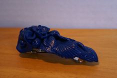 Barrette, Hand Sculpted Solid Navy Blue Polymer Flower Leaves 4 small