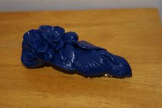 Barrette, Hand Sculpted Solid Navy Blue Polymer Flower Leaves 5 small