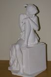 Sculpture Of Young Girl Sitting On Cube, Nude Draped In Fabric 4 small