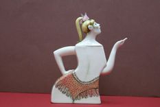 Porcelain Teapot, Blond Girl W/ Real Pink Ribbon In Lace Trim Polka Dot Suit 2 small