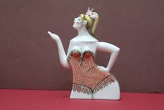 Porcelain Teapot, Blond Girl W/ Real Pink Ribbon In Lace Trim Polka Dot Suit 1 small
