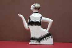 Porcelain Teapot Girl W Frosted Bob In Black 2 Piece Lace Suit 1 small
