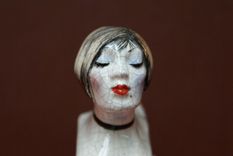 Porcelain Teapot Girl W Frosted Bob In Black 2 Piece Lace Suit 4 small