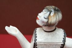 Porcelain Teapot Girl W Frosted Bob In Black 2 Piece Lace Suit 5 small