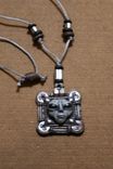 Necklace, Gray Silver Alien, Black Eyes In Computer Chip Square, Hand Sculpted Polymer 3 small