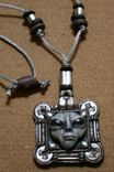 Necklace, Gray Silver Alien, Black Eyes In Computer Chip Square, Hand Sculpted Polymer 5 small