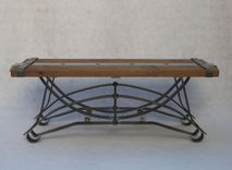 Lunar 1 Bench; Wood & Wrought Iron Urban Industrial Bench 2 small