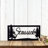 Personalized Rectangular Metal Family Name Sign with Doe Deer, Script Lettering 1 small