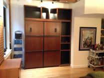 Sapelle And Black Paint Murphy Bed With Open Shelves 1 small