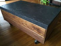 Reclaimed Barn Wood Table Concrete Top Vintage Casters 2 small