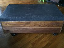 Reclaimed Barn Wood Table Concrete Top Vintage Casters 3 small