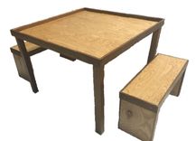 Kids Walnut And Oak Play/Lego Table With 2 Benches 2 small