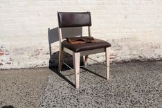 Brown Leather Stainless Steel Pickled Oak Low Back Chair 1 small