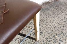 Brown Leather Stainless Steel Pickled Oak Low Back Chair 2 small