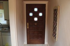 Solid Oak Front Entry Door. 2 small