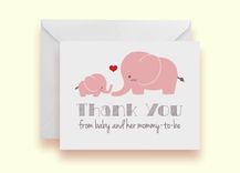 Pink Elephant Baby Shower Thank-You Cards - Set Of 10 1 small