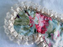 Satin Lined Sleepmask - Retro Shabby Chic Blue Floral With Cream Lace Trim - Bath And Beauty 2 small