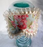 Satin Lined Sleepmask - Retro Shabby Chic Blue Floral With Cream Lace Trim - Bath And Beauty 1 small