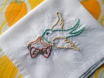 Rockabilly Wedding Handkerchief - Hand Embroidered Tattoo Lettering - Flying Swallow With Hearts 1 small