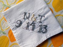 Rockabilly Wedding Handkerchief - Hand Embroidered Tattoo Lettering - Flying Swallow With Hearts 2 small
