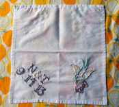 Rockabilly Wedding Handkerchief - Hand Embroidered Tattoo Lettering - Flying Swallow With Hearts 5 small