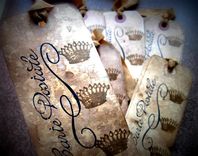 French Inspired Hang Tags - Crowns Carte Postale - Set Of 6 - Black Sepia 1 small
