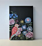 Whimsical Bird Painting, 5" X 7", Acrylic Flowers Art Canvas, Original Colorful Bird Artwork 1 small