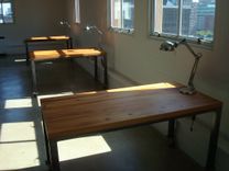 Wood And Steel Desk On Casters 1 small