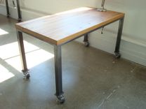 Wood And Steel Desk On Casters 3 small