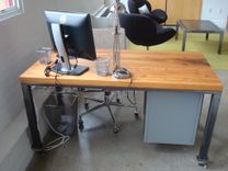 Wood And Steel Desk On Casters 4 small
