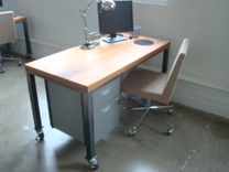 Wood And Steel Desk On Casters 5 small