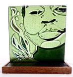 Portrait In Fused Glass - La Femme Au Vert Olive 1 small