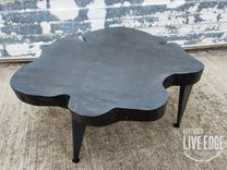 Live Edge Coffee Table- Gray- Round- Natural Wood- Circular- Steel Legs- Thick- Modern 4 small