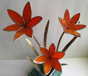 Day Lilies In Stained Glass- Centerpiece/ Sculpture 4 small