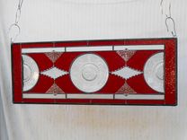 Depression Glass Plate Valance, Antique Stained Glass Transom Window, Federal Glass Heritage Pattern 4 small