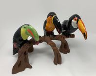 Ceramic Sculpture Of Three Toucans Bright Colors 4 small