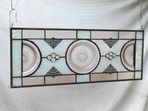 Pink Depression Glass Coronation Plates, Antique Stained Glass Transom Window 1 small
