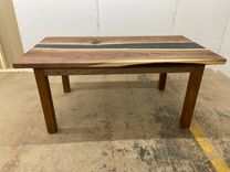Single River Epoxy Dining Table With Wooden Legs 30" X 60" 6 small