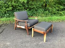 Mid Century Modern Upholstered Lounge Chair And Ottoman 6 small
