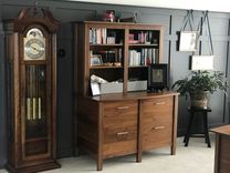 Custom Walnut Home Office Desk And Credenza With Bookcase. 2 small