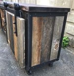 Rustic Industrial Barn Board Media Stand / Tv / Entertainment Stand W/ Sliding Doors 4 small