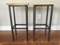 Black Ash Wood Bar Stools W/Steel Frame - Handmade In Denver 2 small