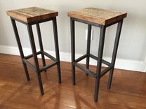Reclaimed Oak Wood Bar Stools W/Steel Frames - Handmade In Denver 2 small
