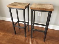 Reclaimed Oak Wood Bar Stools W/Steel Frames - Handmade In Denver 3 small